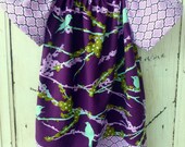 Girls Peasant Dress - A Line Dress - Childrens Dress - Lilac and Eggplant