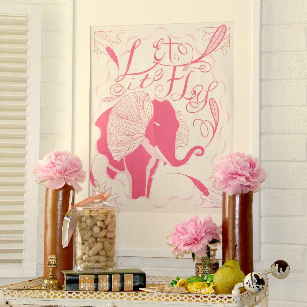 Let it Fly LINEN PRINT in Pomegranate