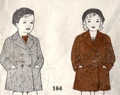 1930s Childs Double Breasted Coat Vintage Sewing Pattern, New York Pattern 164 Size 2 chest 21 inches