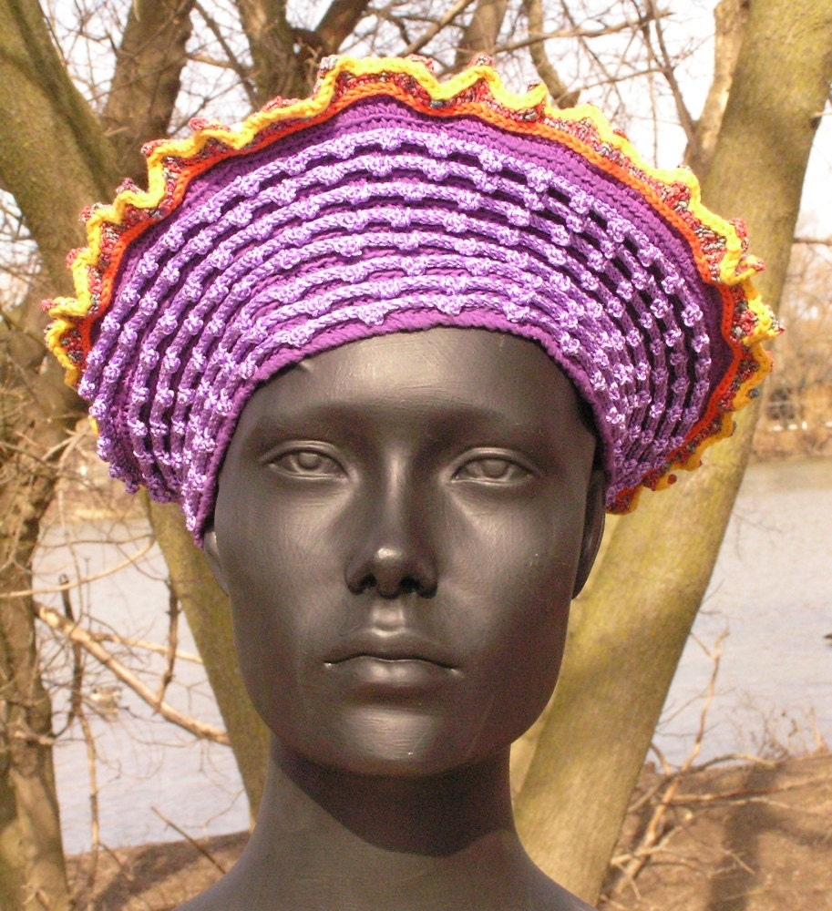 Springtime Purple & Pink Crochet Hat with Beautiful Swirly Felt Circles...