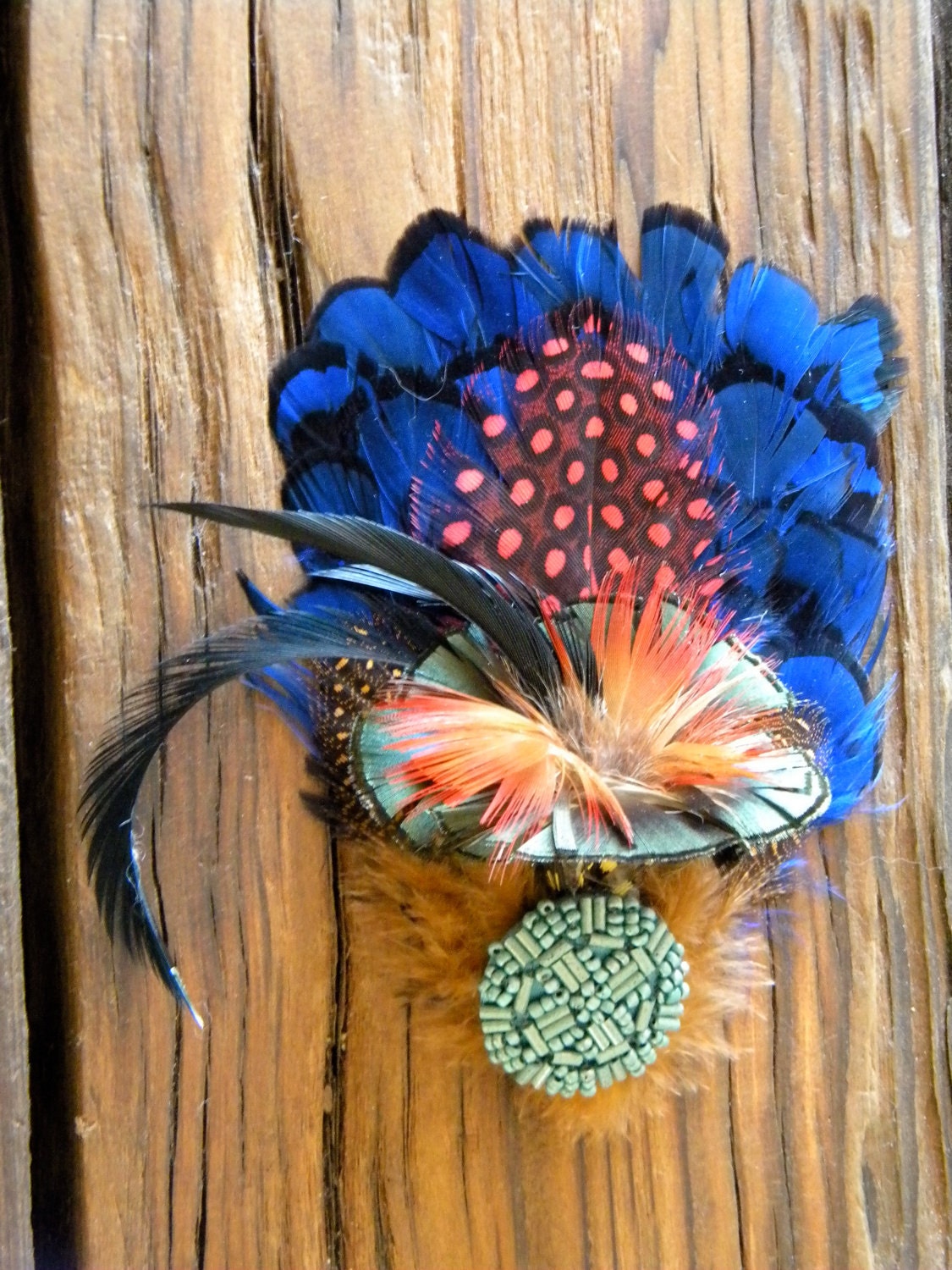 Elemental Elegance Headpiece Feather Fascinator Prom Bridal Wedding Blue Red Orange Teal Headband Comb Clip