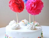 Pom Pom Cake/Cupcake Toppers/Picks - Choose Your Colors, Easter, Wedding, Birthday Party, Bridal or Baby Shower, Set of 12