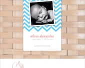 Chevron Stripe Baby Boy Birth Announcement - Photo Card
