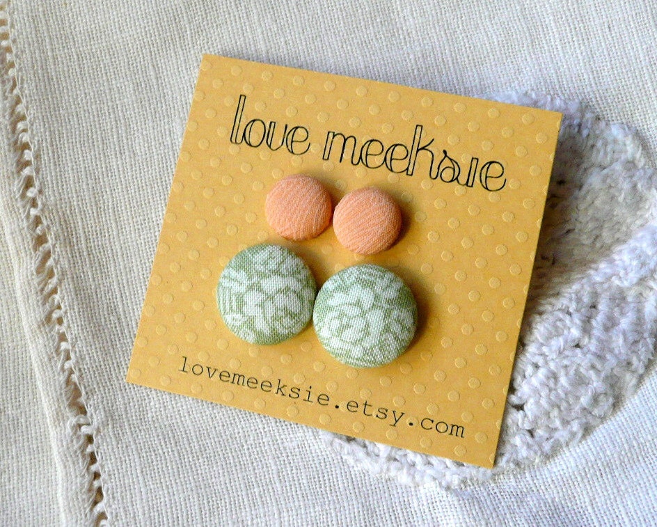 georgia breeze - vintage-inspired - fabric covered button earrings - set of 2