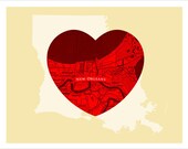 NEW ORLEANS Heart map- 11x14 print - Home decor Wall hanging art