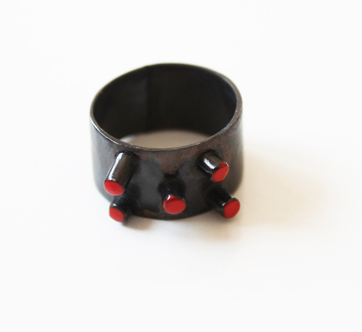 Original silver black ring - unique ring - modern jewelry - red and black silver ring - contemporary jewelry design.