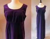 60s Purple Dress / 1960 Empire Waist Velveteen Column Gown