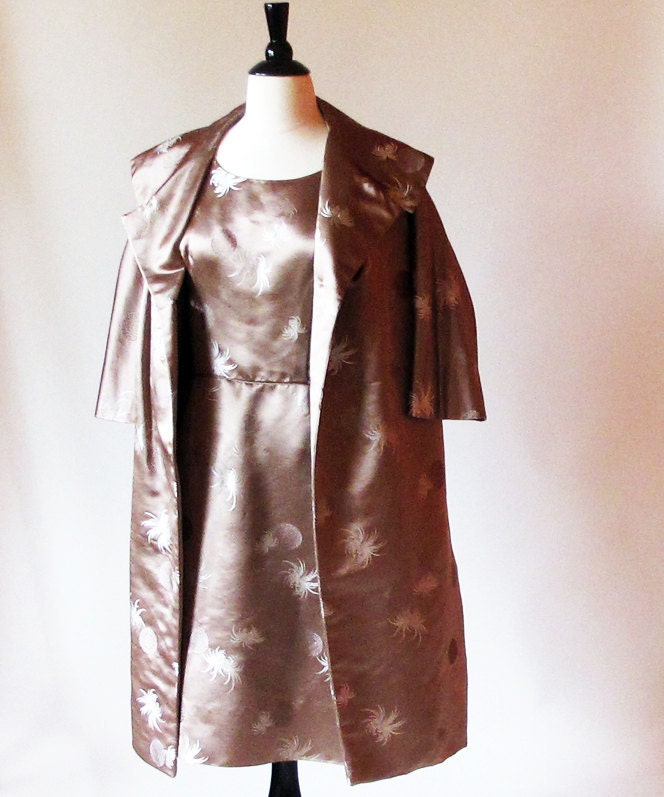 1950s Satin Coat and Dress / 50s 2 Piece Outfit  /  Hong Kong Tailored Dress
