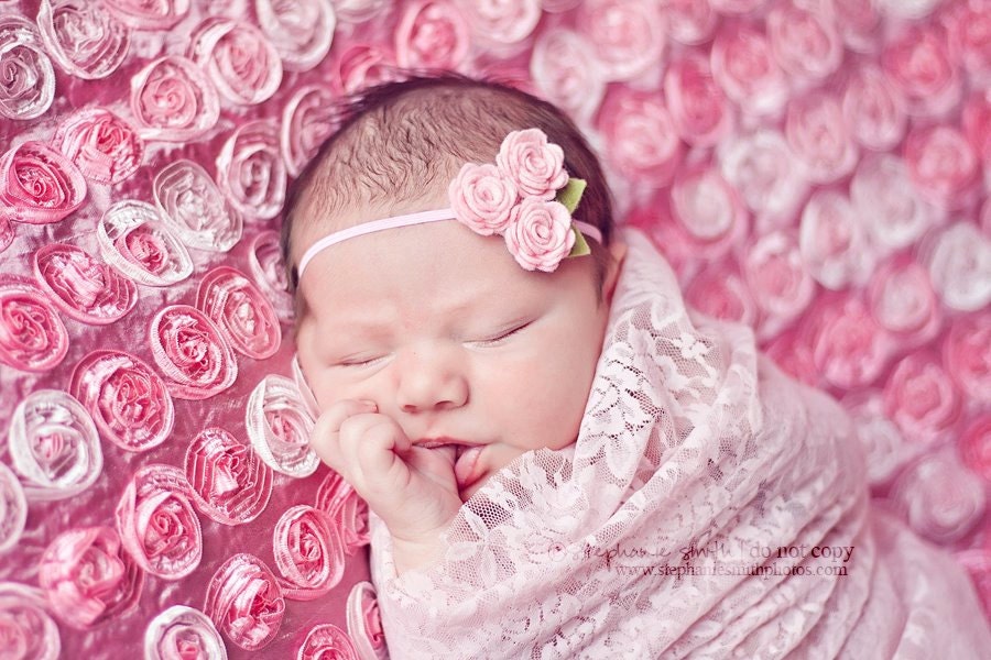 Pink Baby Headbands - Pink Felt Flower Rose Bouquet - Newborn Baby to Adult