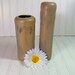 Set of 2 Funky Primitive Pottery Vases - Vintage Handmade Rustic Ceramics - Shabby Sea Shell Beach Brown Glaze