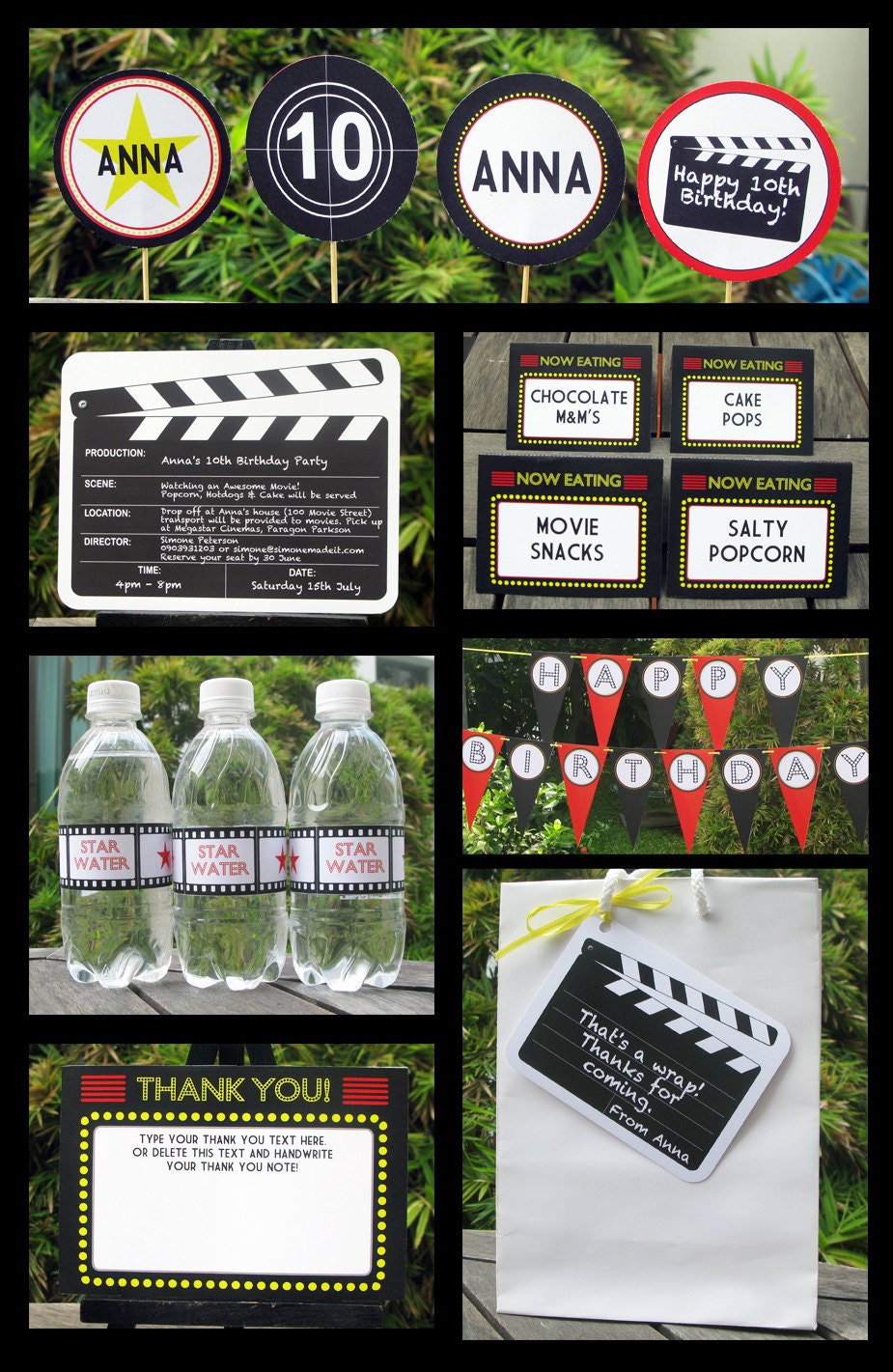 Movie Party Invitation & Printable Collection, EDITABLE text PDF file - you personalize at home with Adobe Reader