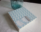 Chevron Tile Coasters Ball Jars Aqua and White