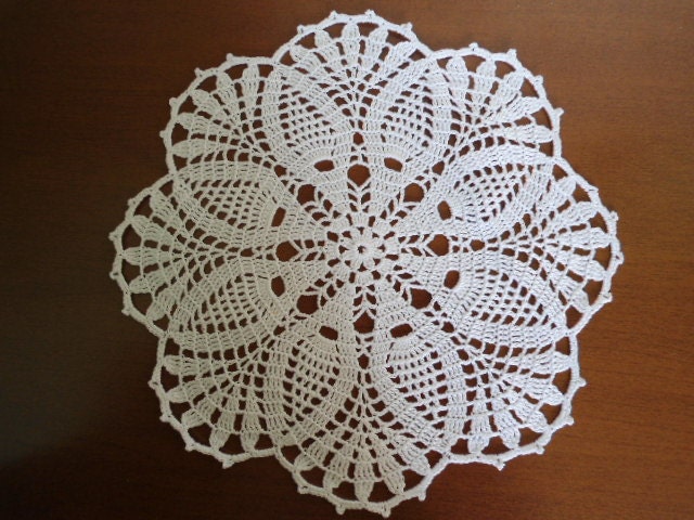 Crochet doily white , pineapple doilies ,round ,lace 10 inches - kroshetmania