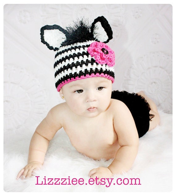 Zebra Crochet Hat Pattern PDF - fun to make for gifts - complete instructions for beanie, earflap, braids, ties