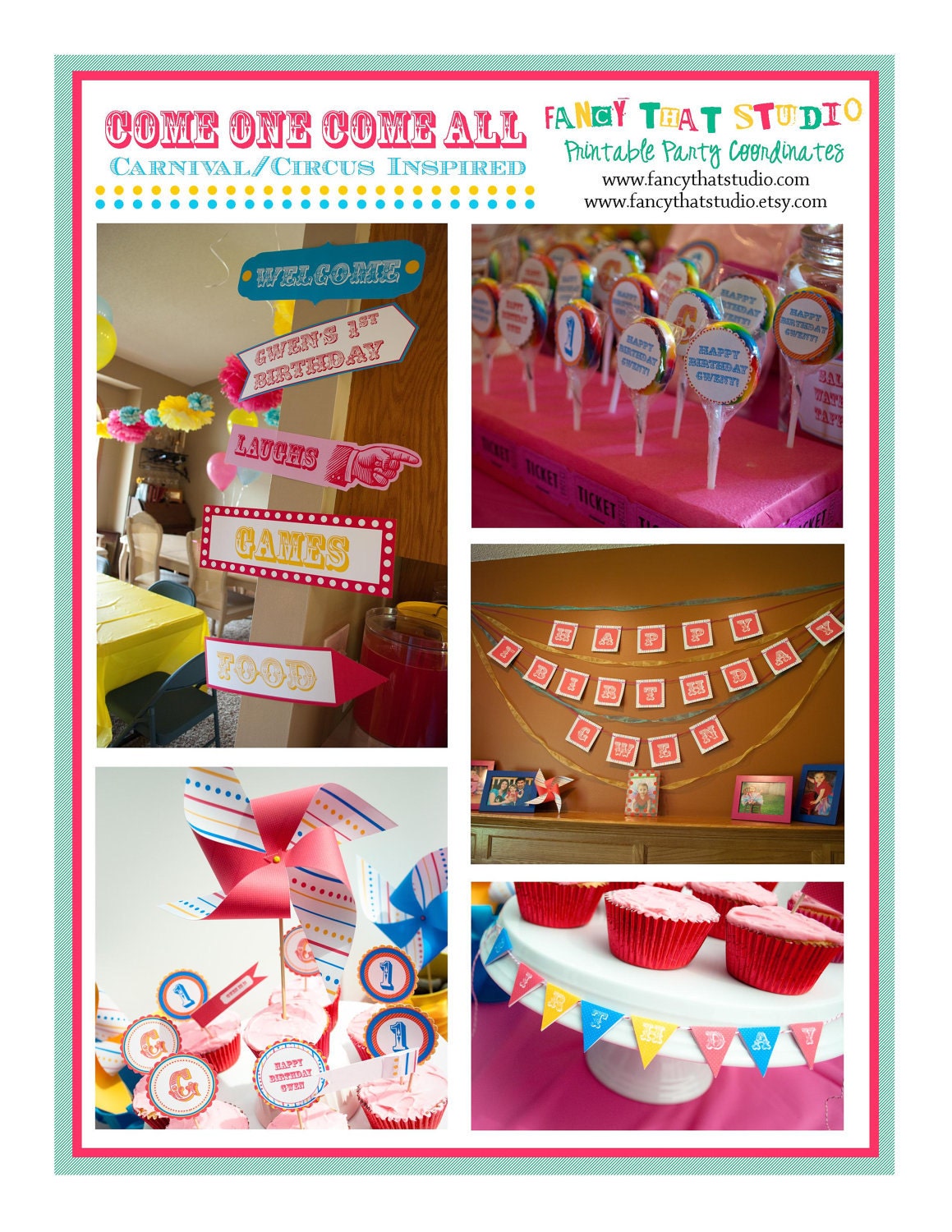 Carnival Circus Inspired  Come One Come All  Carnival Party Printables FULL Collection