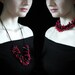 Necklace red black, statement elegant casual exotic - cluster polymer clay beadsstatement