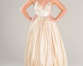 A line bubble Wedding Dress, with plunging neckline cross straps, peace silk wedding dress Eco Friendly green wedding Custom Made