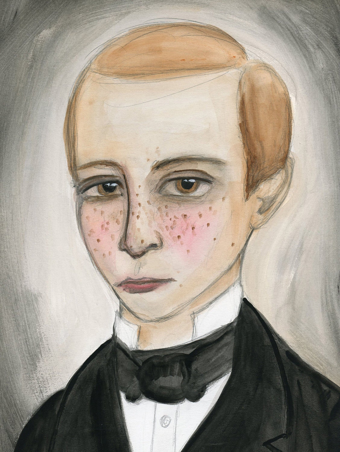Benedict, A Victorian Gentleman Footman Illustrated Watercolor Portrait Art Print,  (6 x 8)