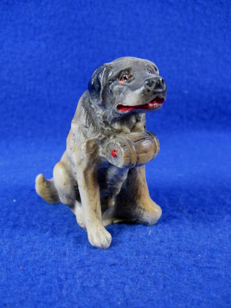 Vintage Gentle Giant Saint Bernard with Barrel Around Neck Puppy Dog Figurine Mountain Life Saver