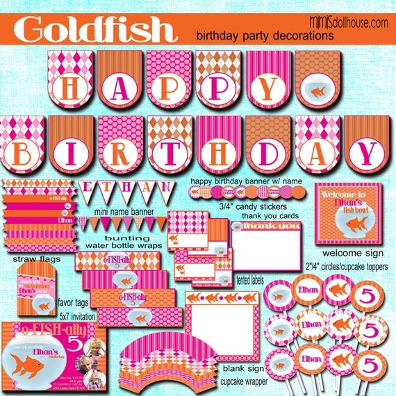 Goldfish Party Decorations- Printable Goldfish Birthday Party Decorations PDF/JPEG Il_570xn