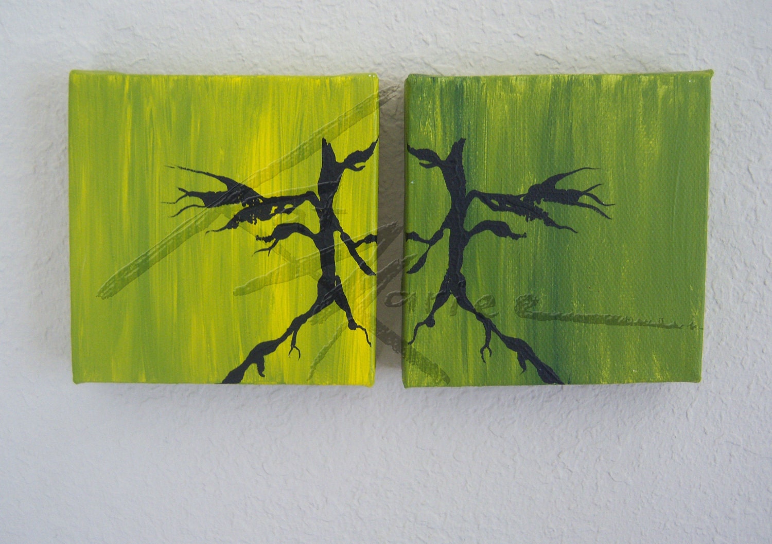 Original 4x4 Set Green Painting - Rorschach