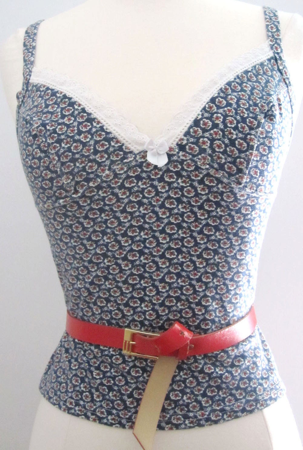 Vintage Top, Vintage bustier, Pinup Fashion, 90s fashion, Sexy Feminine clothing,  Blue top, white lace trim, Sizes Small Medium and