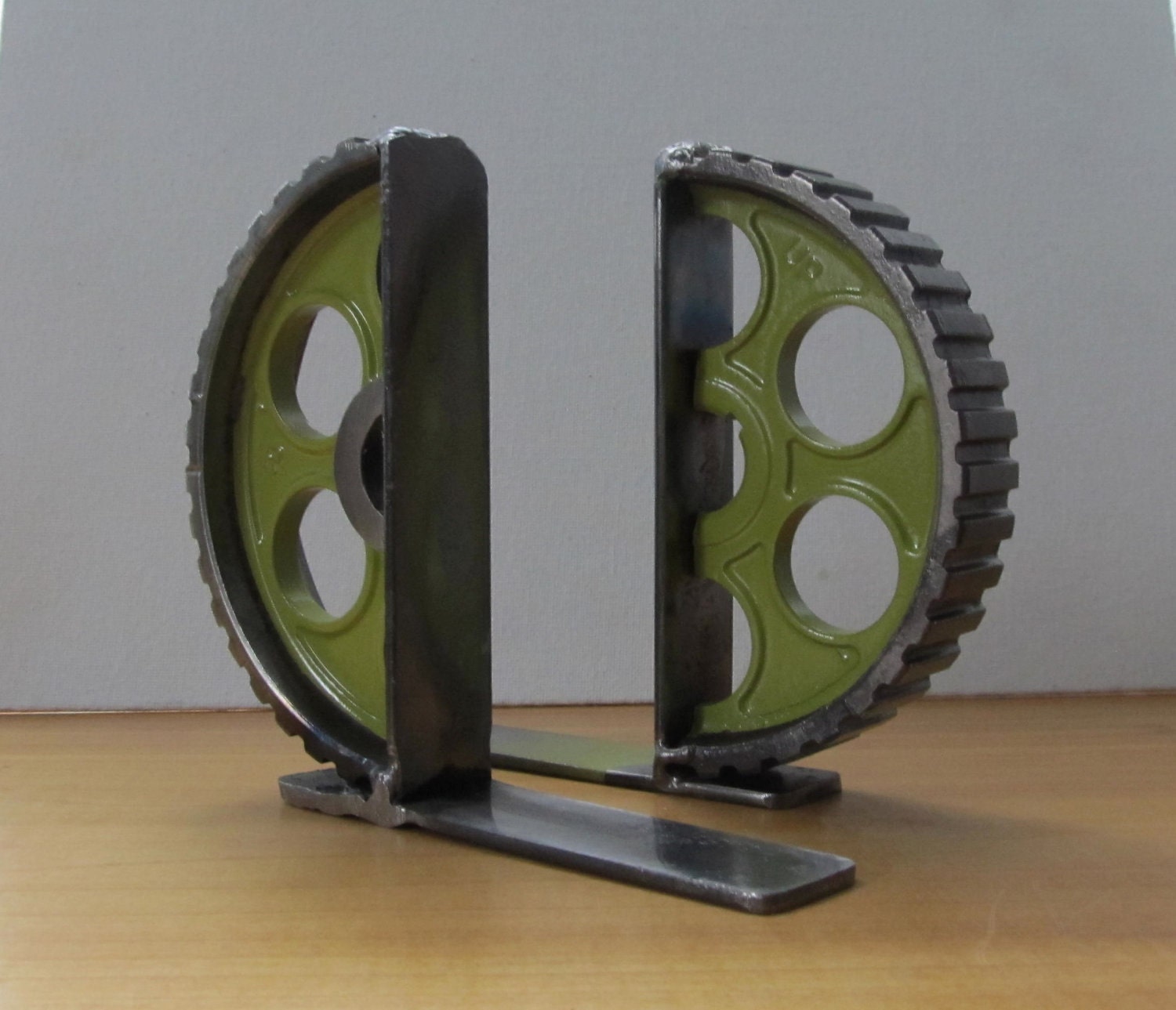 Graduation Gift Lime-green Metal Gear-half Bookends Desk Accessory