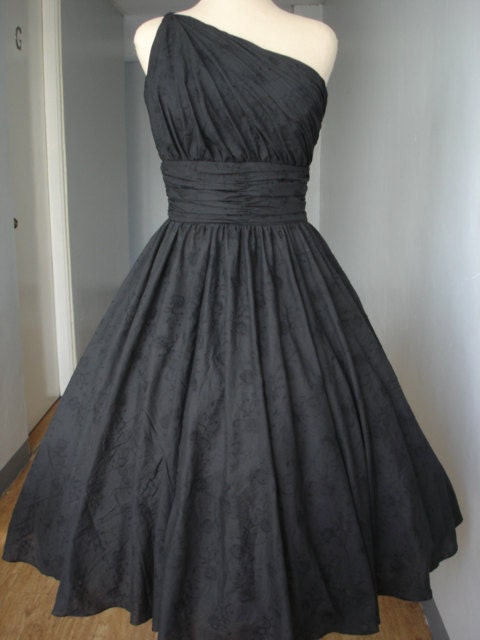 A beautiful 50s style cocktail dress made from black cotton - Made to order