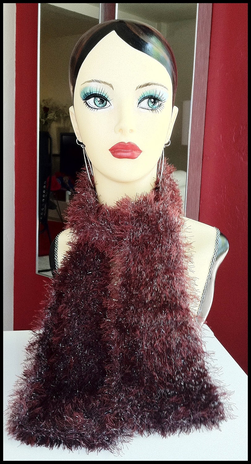 CINNAMON FROTH hand-knit Scarf - softest mink alternative - Xmas, New Year's