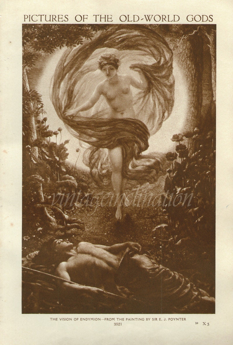 Antique Print, Photogravure The Vision Of Endymion, 1936, beautiful wall art vintage sepia illustration