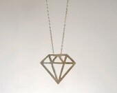 Silver Diamond Necklace, Diamond Charm, Diamond Pendant, Art Deco Jewelry- Ready to Ship