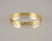 Gold Hammered Thin Bangle, Golden Minimalist Bracelet- Handmade