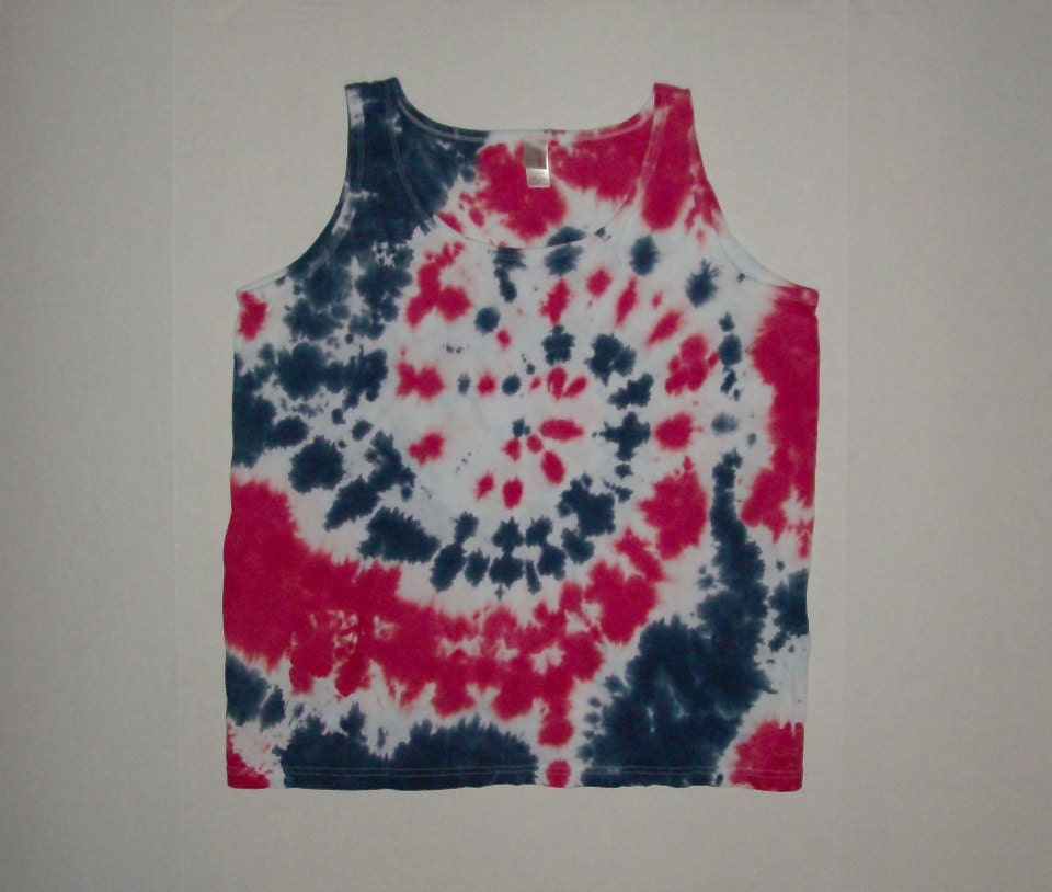 Women's Large - Patriotic Tie Dye Swirl T-Shirt Tank Top