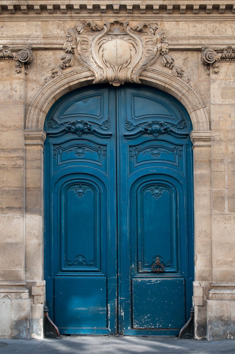 Paris Photography - The Blue Door, Ornate, Architectural Fine Art Photograph, Urban Home Decor