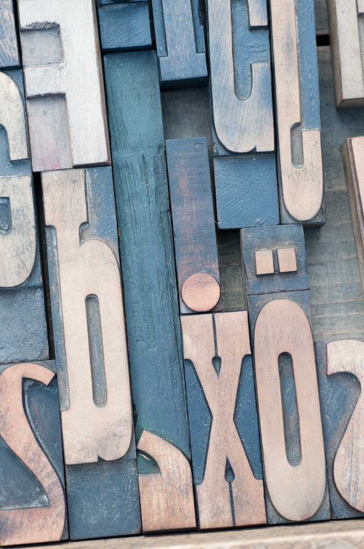 Paris Photoraphy - Valentine's Day, Letterpress Type at Paris Flea Market, Fine Art Photograph, Vintage Style, Wall Decor