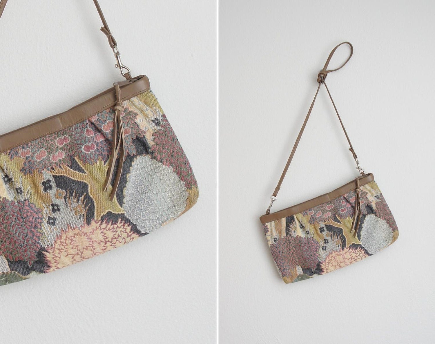 80s forest tapestry purse . 1980s carpet purse . Marco Avane