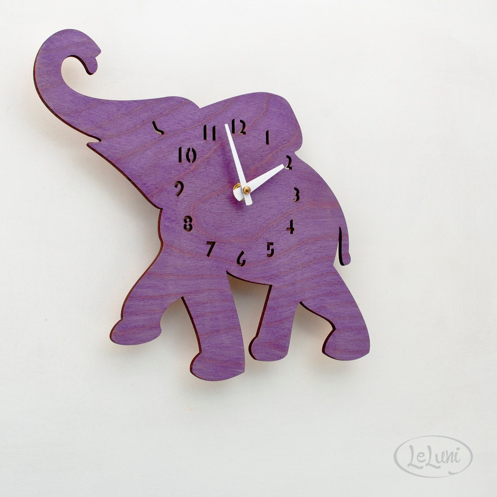 The "Baby Grape Elephant" designer wall mounted clock from LeLuni