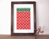 Ten Green Bottles A3 Screenprint in Green & Red by hello DODO