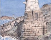 Fine art, signed landscape art print of Castle Hill Light Newport Rhode Island 8.5x11