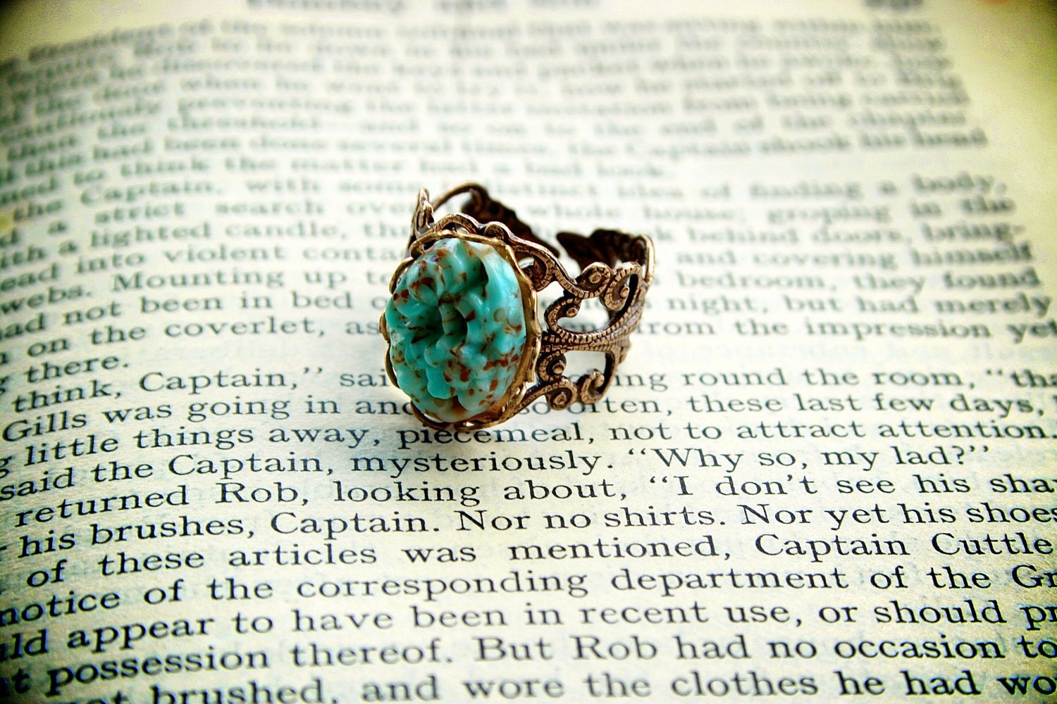 Vintage Turquoise Ring Japanese Carved Glass