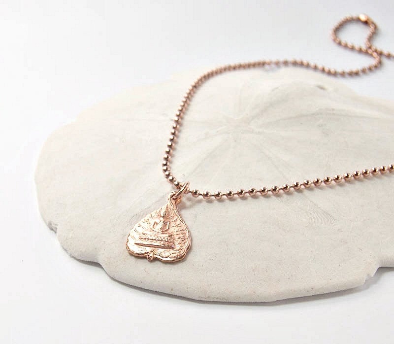 Buddha Pendant Necklace.  Rose Gold . Zen Style