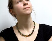 Necklace of moss agate, amber and aventurin - deep forest