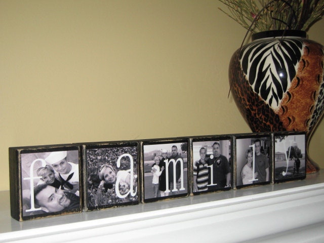 PERSONALIZED Family Name Sign Photo Blocks, Customized Decorations for Home, Weddings, Birthday, Christmas Gift, SET of 6
