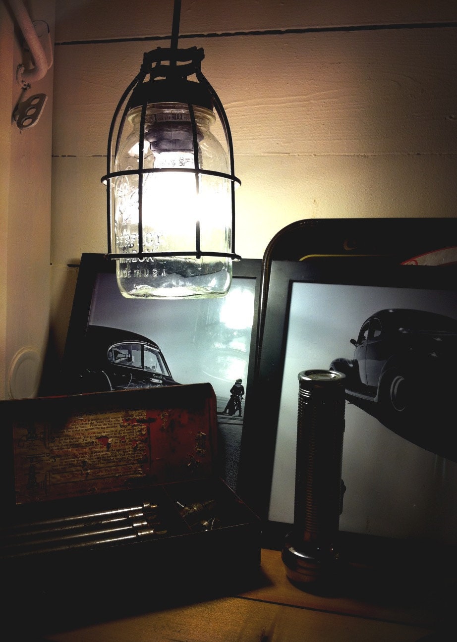 Industrial Mason Jar Light, Single Drop Chandelier