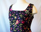 Vintage 1980s shift dress neon hearts flowers floral print cotton mini summer sleeveless sundress black pink orange yellow women