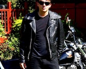 70s Black Leather Motorcycle Jacket - Punk Biker Rocker Cool - Vintage Size 40 - Wilson Suede and Leather