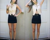 SALE Floral vest with gold buttons in tan / cream / yellow small