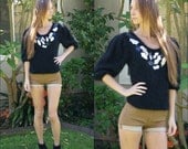 SALE Black angora sweater with gold and silver leather detail size small / medium