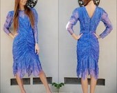 SALE vintage 80's purple lace dress / gown 7/8 long sleeves