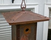 The Classic: Arts and Crafts/Craftsman Style Birdhouse From Reclaimed Barn Wood and Metal Roofing--MADE TO ORDER